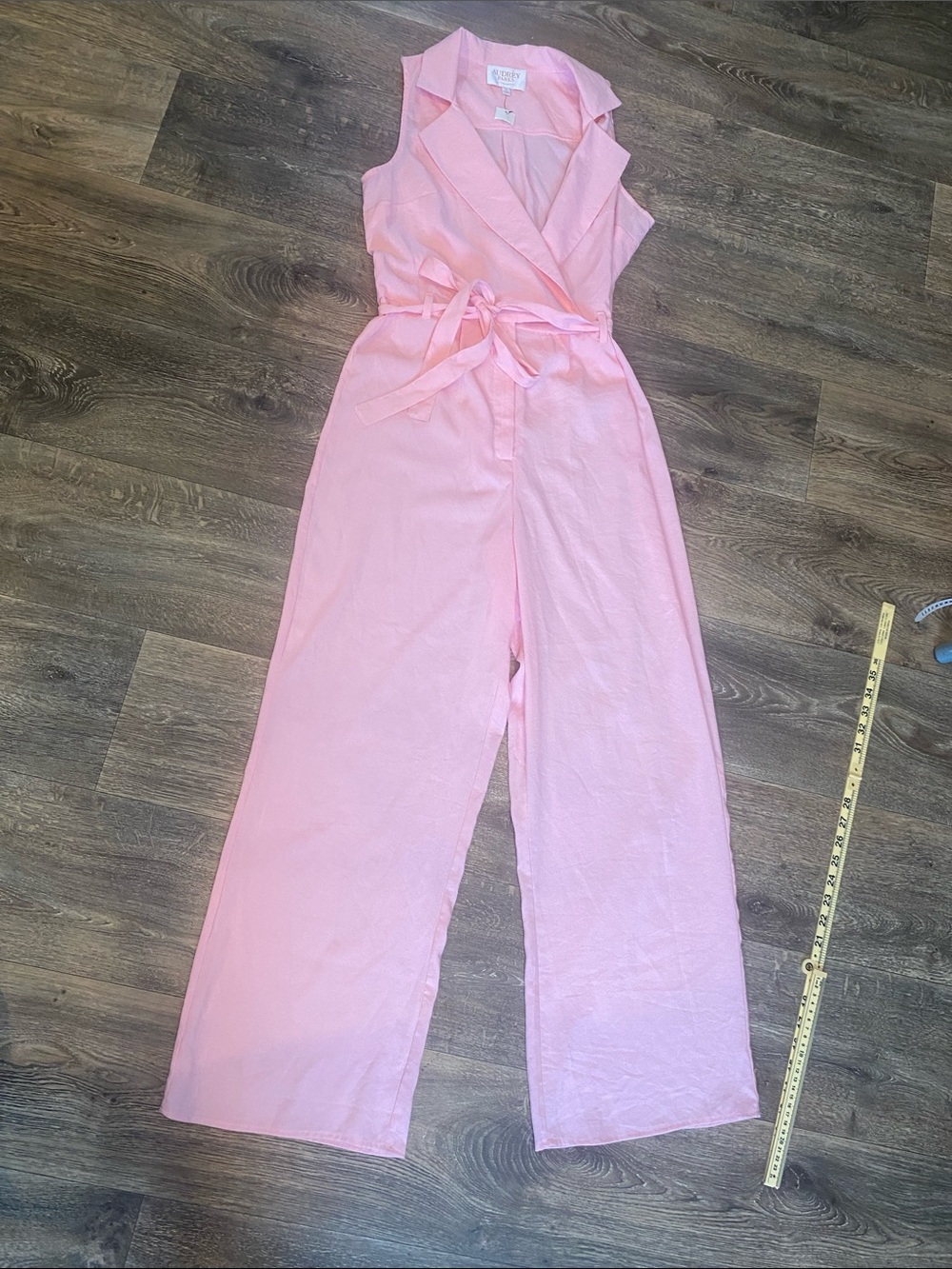 Sleeveless Tie-Waist Pink Wide-Leg Jumpsuit